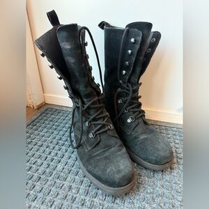 L. L. Bean Womens Black Suede Lace Up Boots Size 9